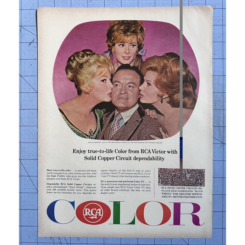 1965 RCA Color TV Ad Bob Hope Marilyn Maxwell Jill St John